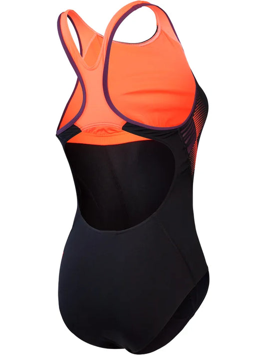 Speedo Womens Laneback One Piece - Black/Red/Plum