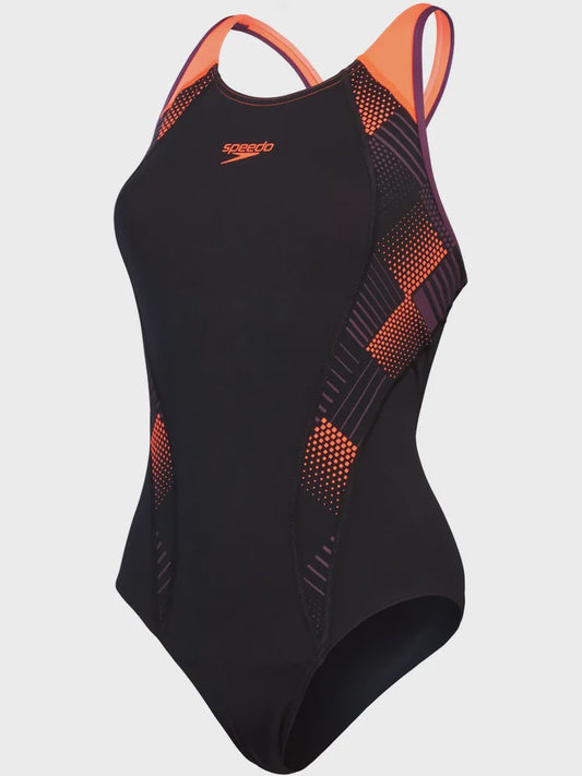 Speedo Womens Laneback One Piece - Black/Red/Plum