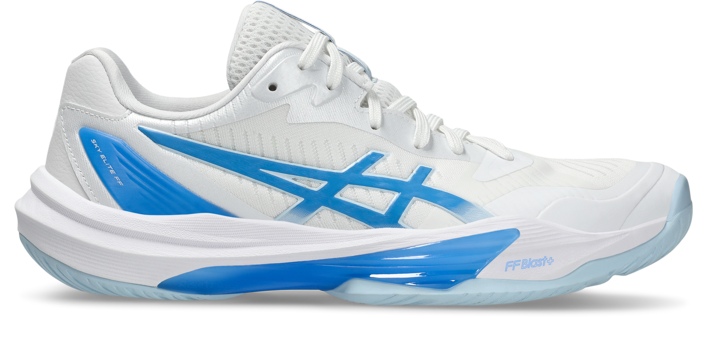 Asics Womens Sky Elite FF Lo 3 Indoor Court Shoes - White/Blue Coast