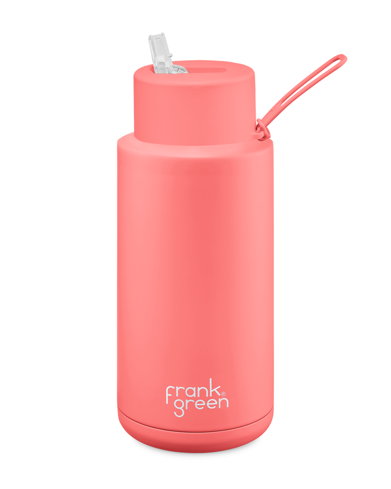 Frank Green 34oz Stainless Steel Ceramic Reusable Bottle with Straw Lid - Sweet Peach