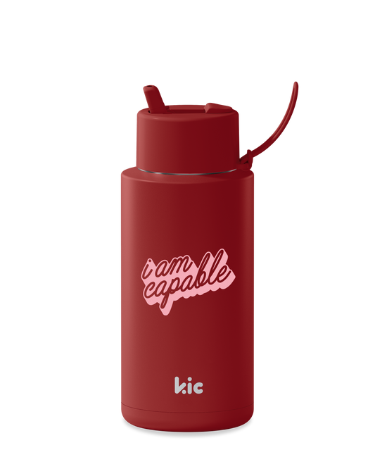 Frank Green 1Litre KIC Ceramic Reusable Bottle Cherry (Capable) with Flip Straw Lid