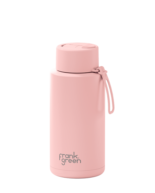 Frank Green 34oz Stainless Steel Ceramic Reusable Bottle With Flip Straw Lip- Blushed