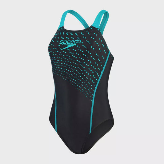 Speedo Womens Medley Logo One Piece - Black/Aquarium