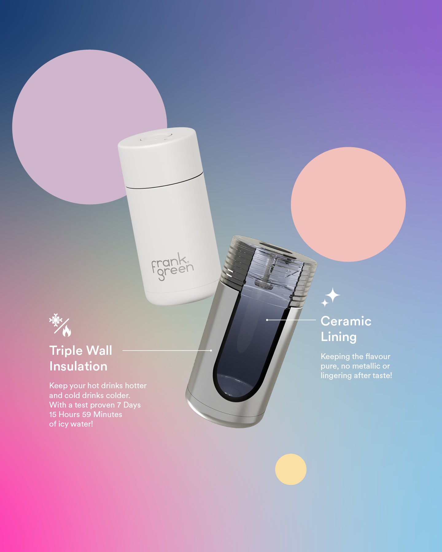 Frank Green 12 oz Ceramic Cup with Push Button Lid- Bugglegum Blast