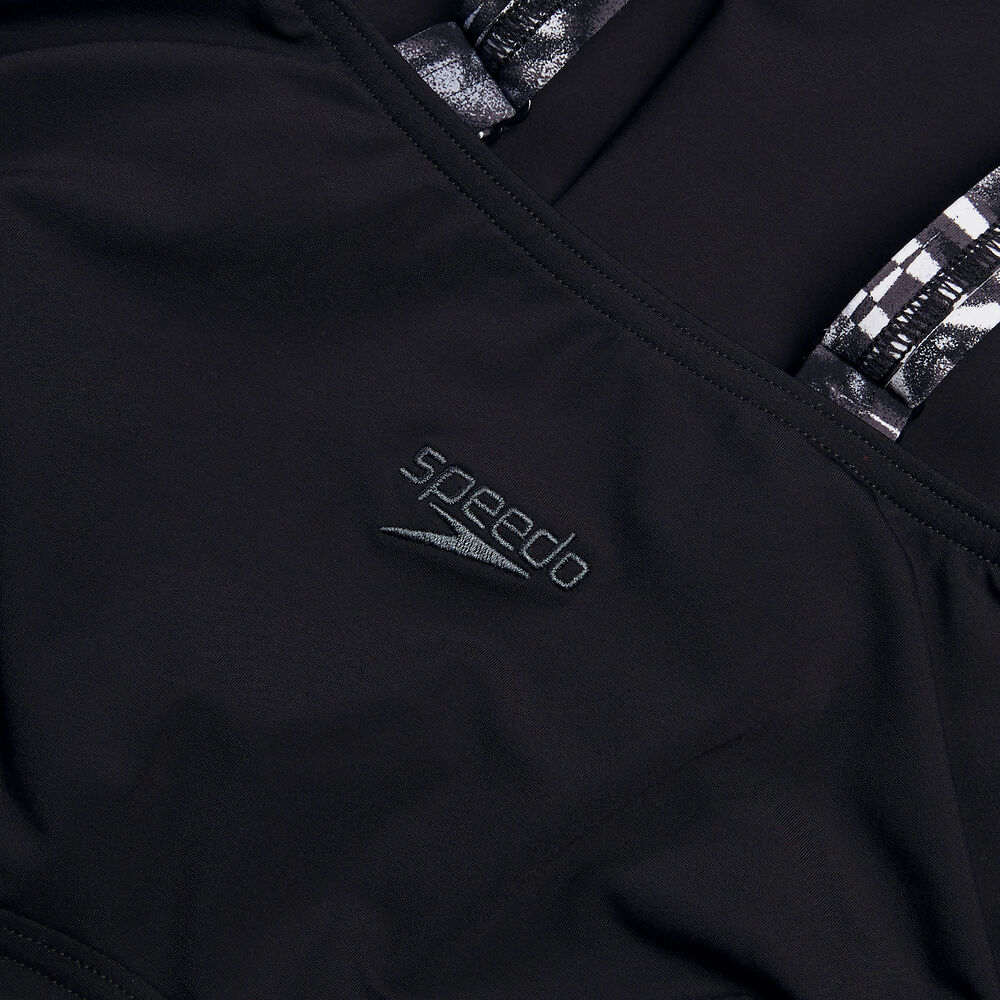 Speedo Womens Shaping Printed Splice Swimsuit - Black/Oxid Grey/White