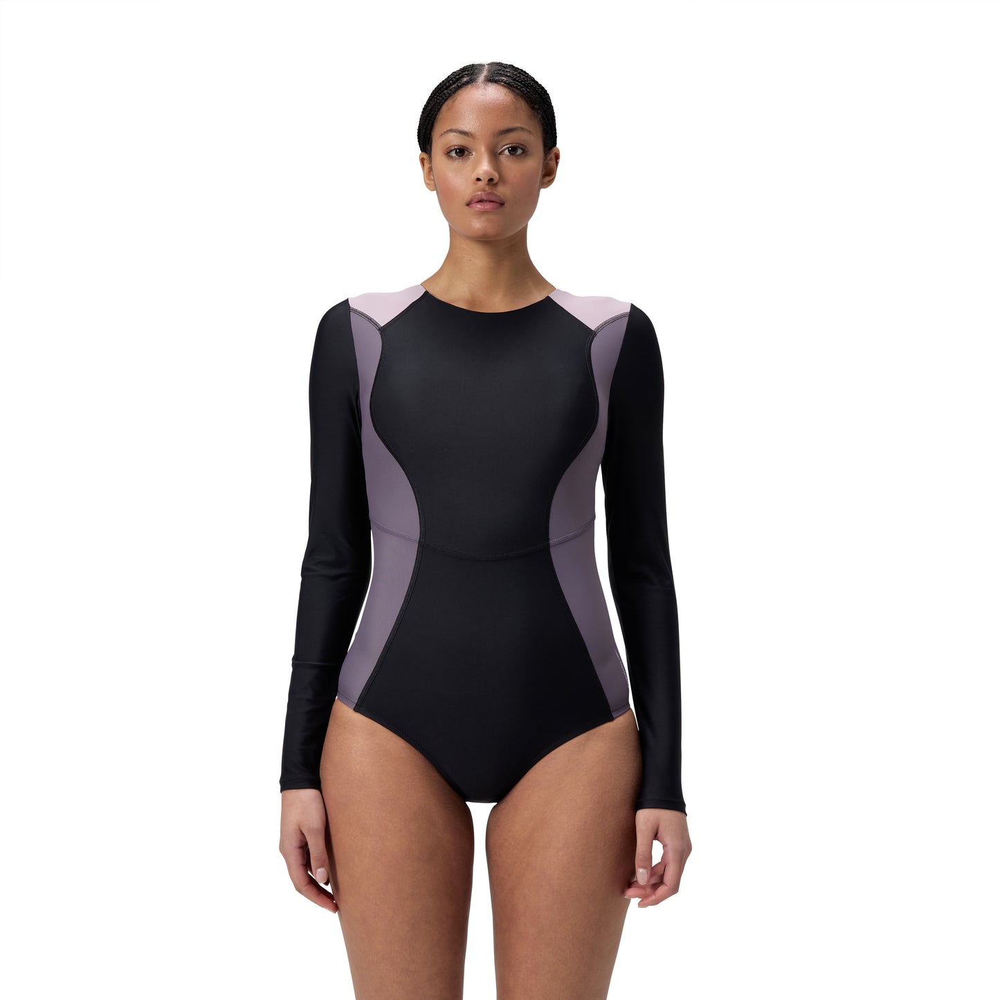 Speedo Womens Colourblock Long Sleeve Zip Back One Piece - Black