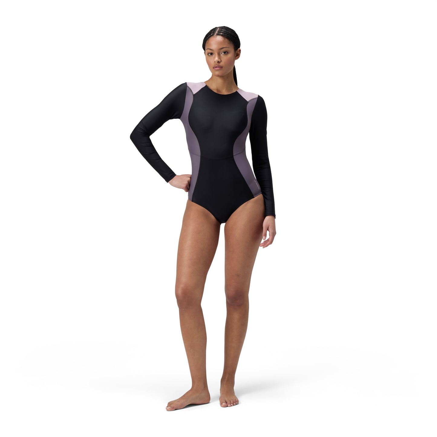 Speedo Womens Colourblock Long Sleeve Zip Back One Piece - Black