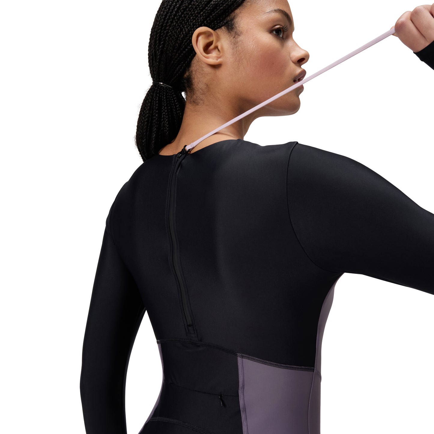 Speedo Womens Colourblock Long Sleeve Zip Back One Piece - Black