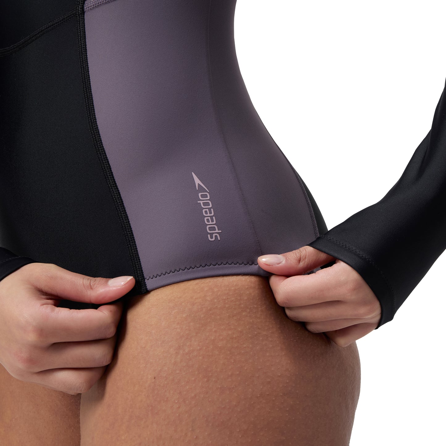 Speedo Womens Colourblock Long Sleeve Zip Back One Piece - Black