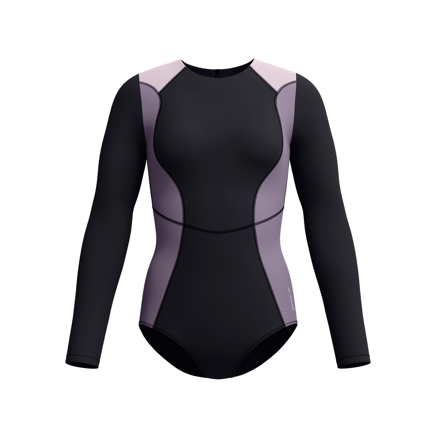 Speedo Womens Colourblock Long Sleeve Zip Back One Piece - Black