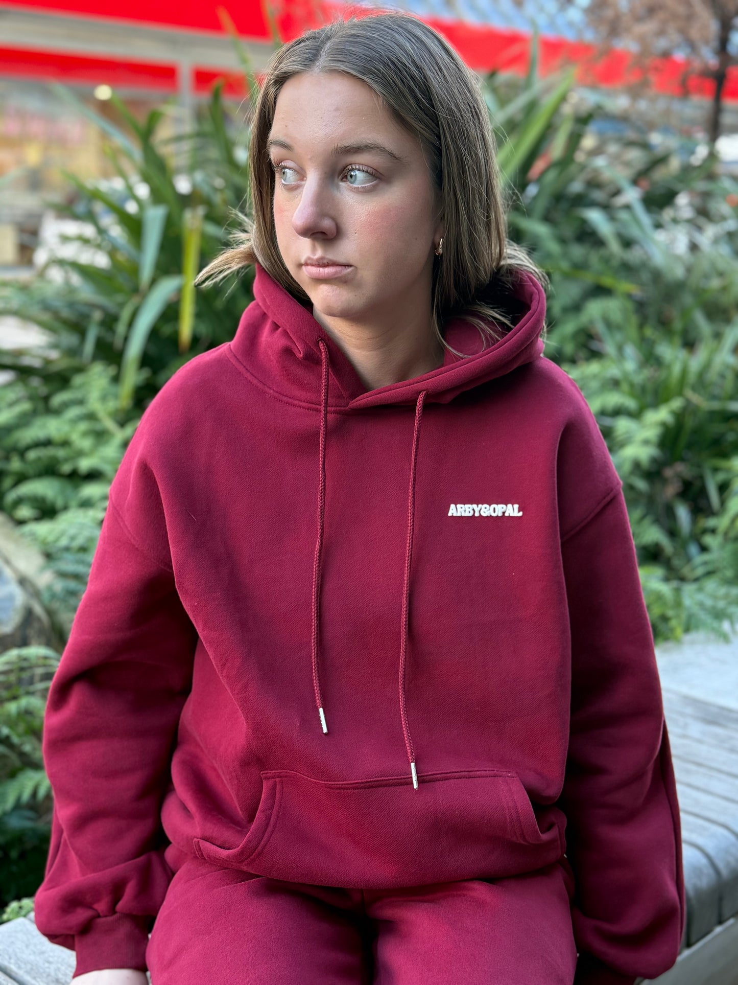 Arby & Opal Unisex Staple Puff Hoodie - Merlot/Cream