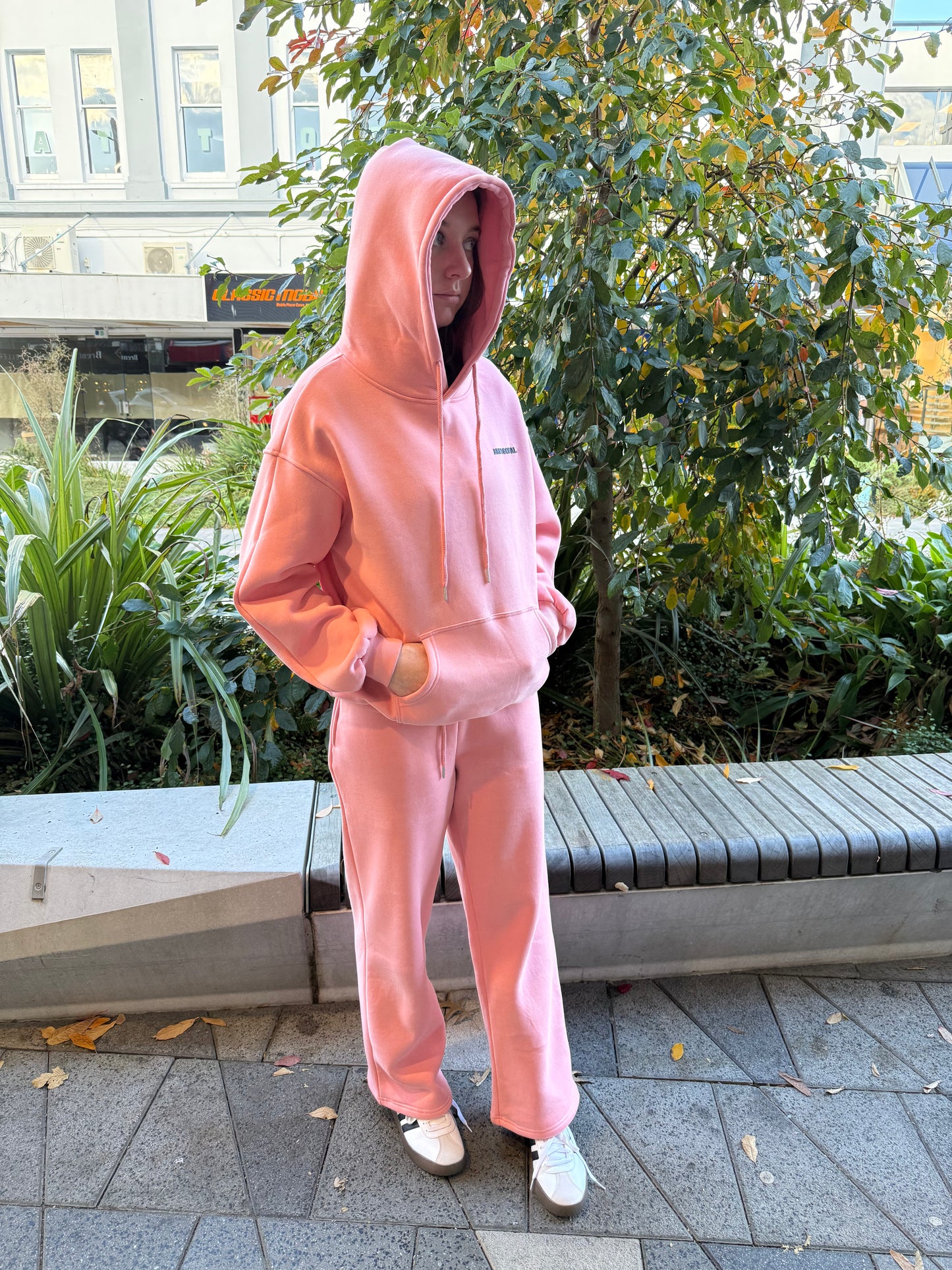 Arby & Opal Staple Puff Straight Leg Jogger - Candy Pink/Navy