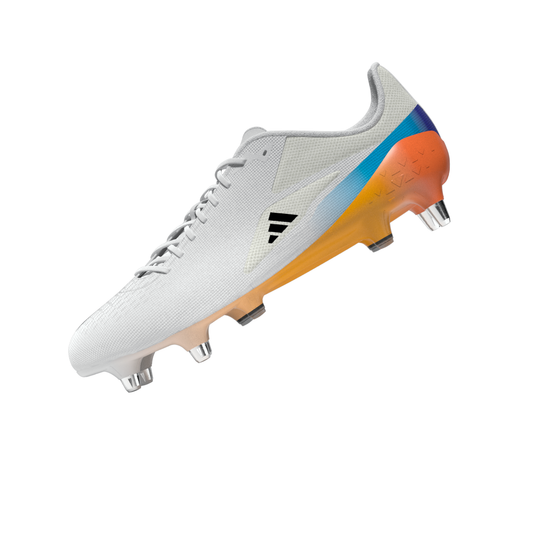 Adidas Adizero RS15 Ultimate Soft Ground Rugby Boots - White/Black/Lucid Tangerine