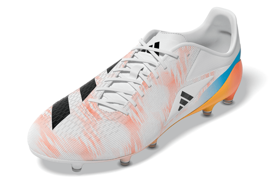 Adidas Adizero RS15 Pro Firm Ground Rugby Boots - White/Black/Lucid Tangerine