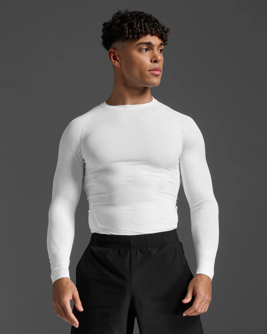 2XU Mens Core Compression Long Sleeve Top - White/No Logo