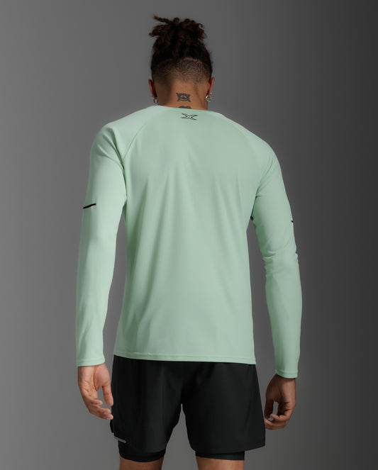 2XU Mens Aero Long Sleeve Tee- Mint/Black Reflective