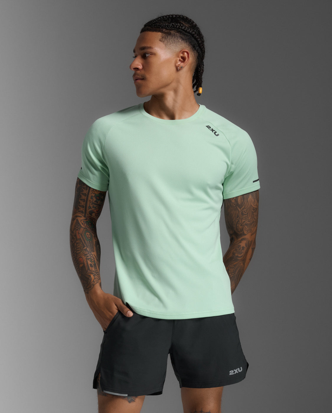 2XU Mens Aero Tee- Mint/Reflective Black