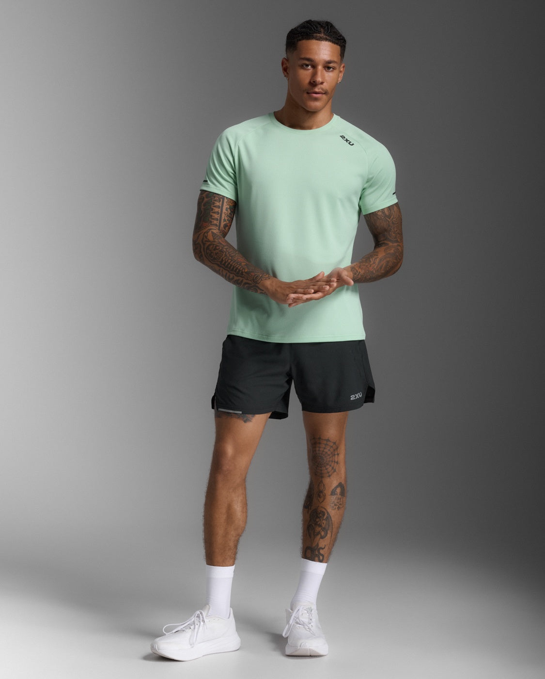2XU Mens Aero Tee- Mint/Reflective Black