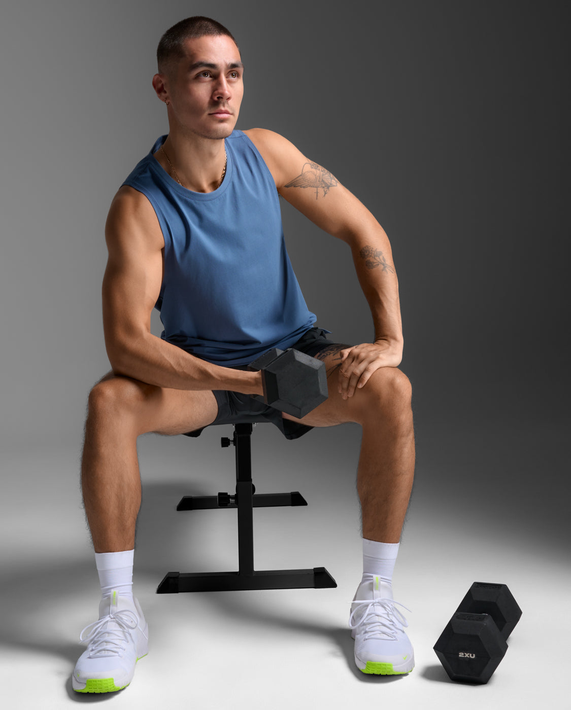 2XU Mens Motion Cotton Flex Tank - Indigo