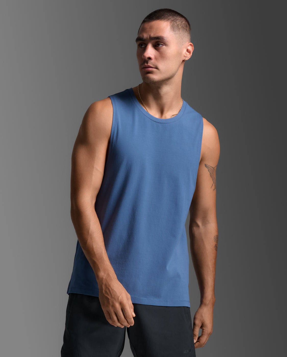 2XU Mens Motion Cotton Flex Tank - Indigo