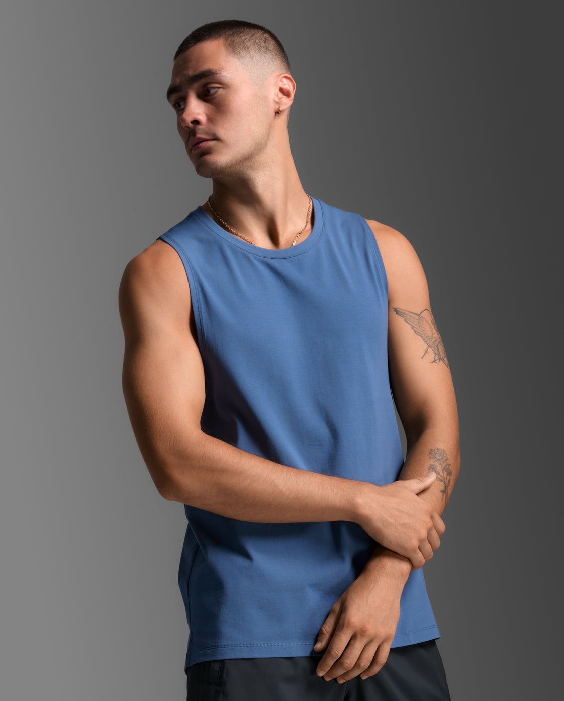 2XU Mens Motion Cotton Flex Tank - Indigo