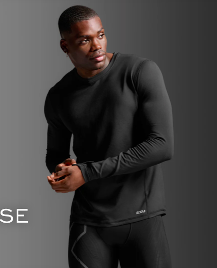 2XU Mens Ignition Grid Base Layer - Black/Silver Reflective