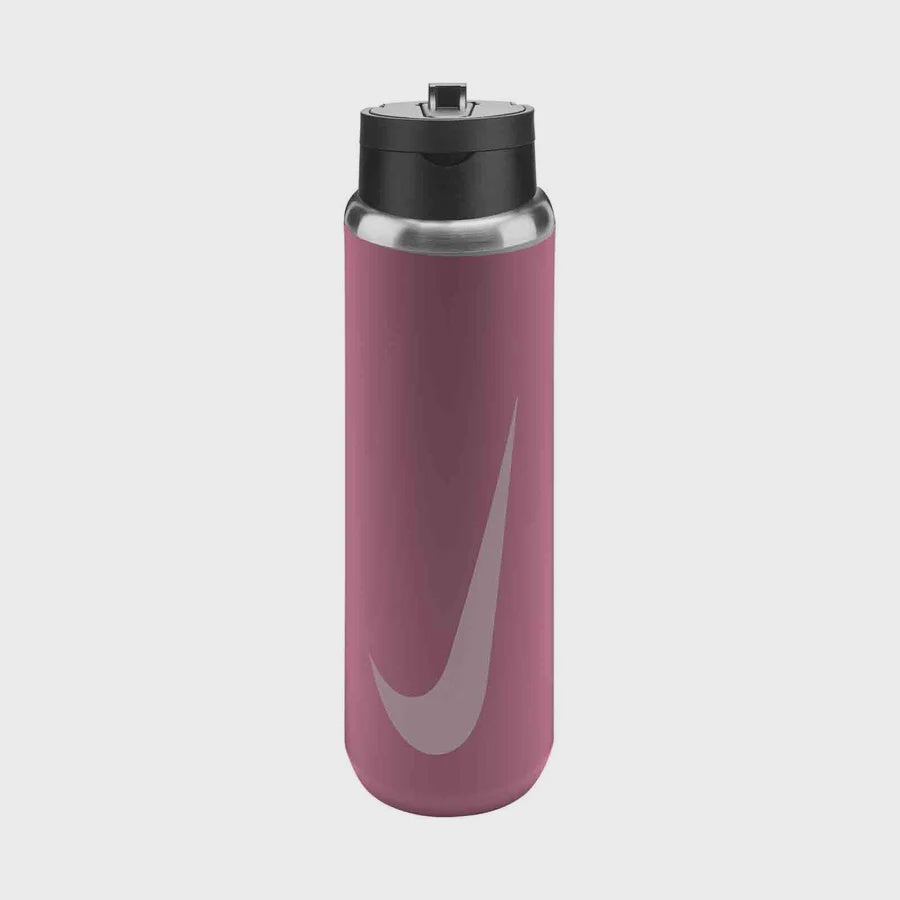 Dusty Pink Nike Recharge 24oz stainless steel water bottle with straw lid and large white Swoosh on the front.