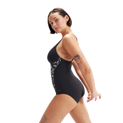 Speedo Womens Visually Shape Body One Piece - Black/Usa Charcoal/White