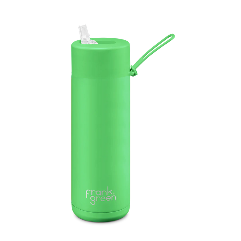 Frank Green 20oz Stainless Steel Ceramic Reusable Bottle  Neon Green with Straw Lid