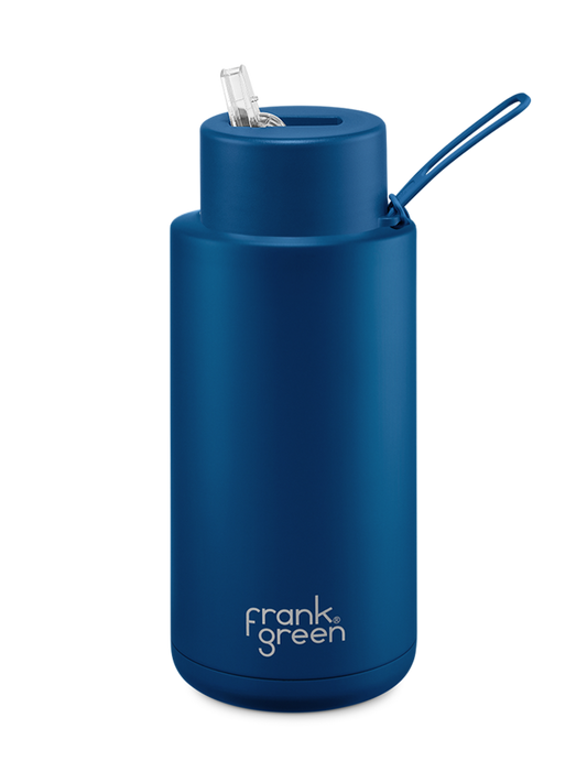 Frank Green 34oz Stainless Steel Ceramic Reusable Bottle with Straw Lid - Deep Ocean