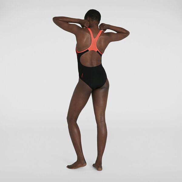 Speedo Women's Placement Laneback - Black/Fluo Tangerine