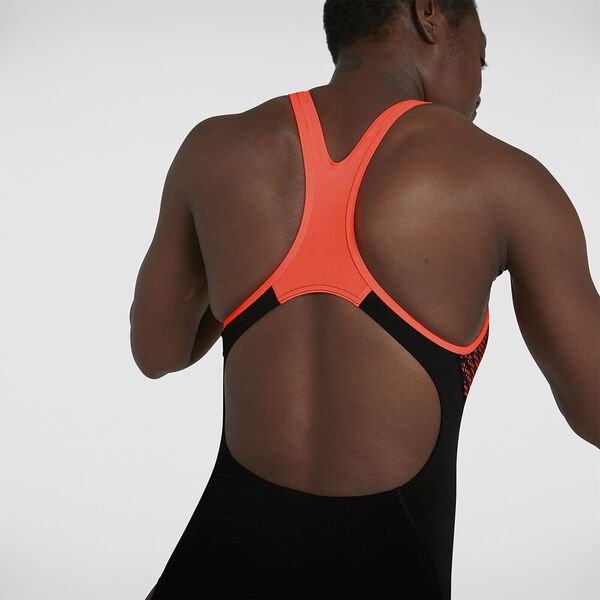 Speedo Women's Placement Laneback - Black/Fluo Tangerine