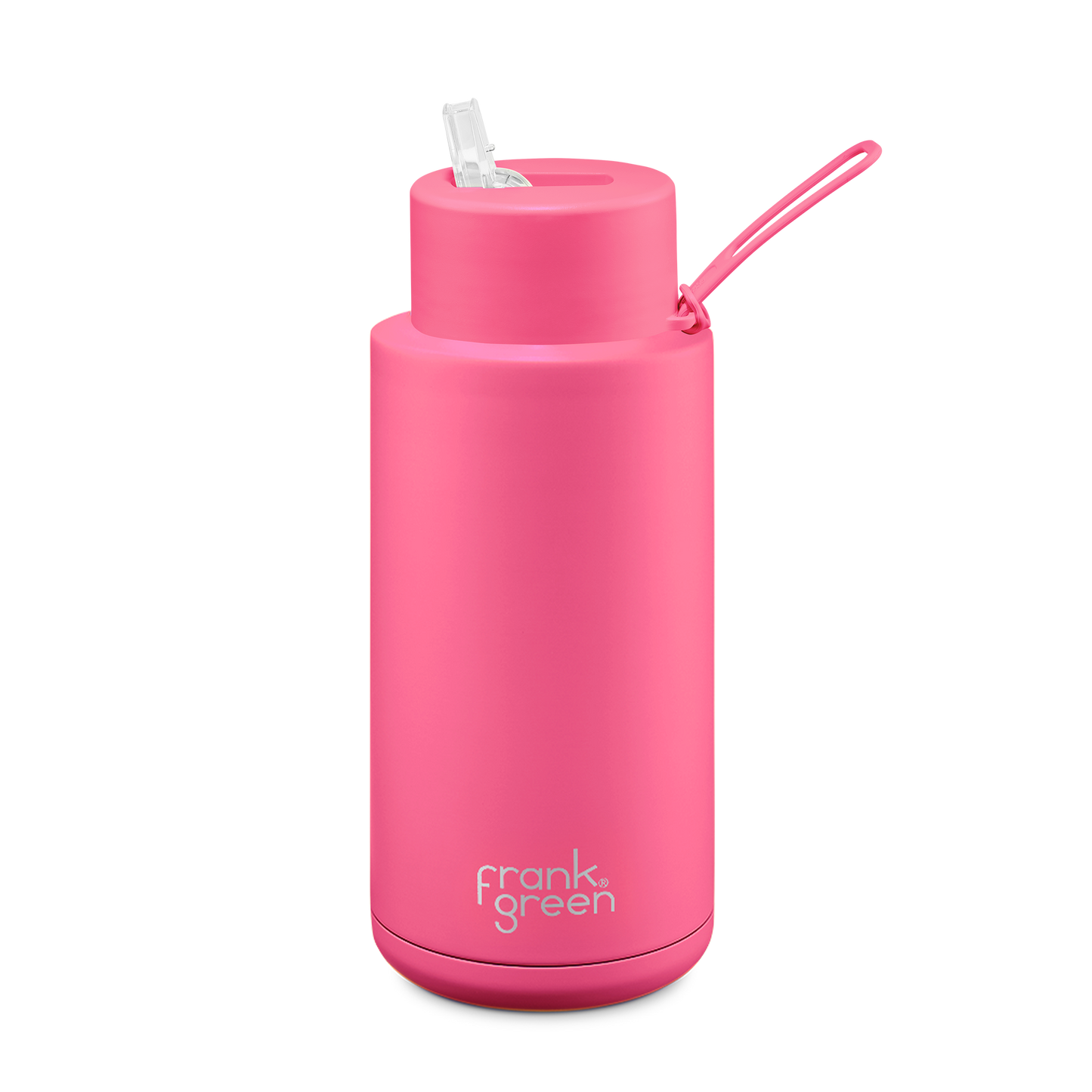 Frank Green 34oz Stainless Steel Ceramic Reusable Bottle Neon Pink with Straw Lid