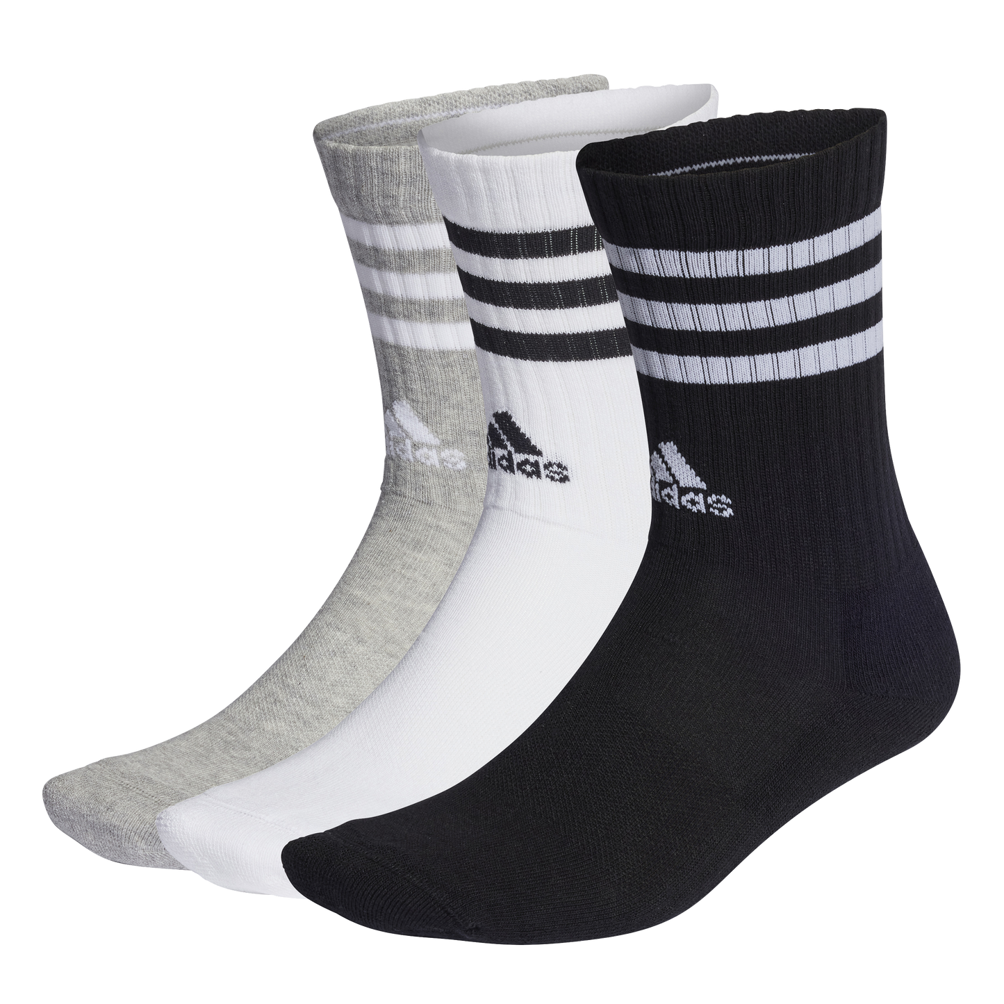 Adidas 3-Stripes Cushioned Crew Socks 3 Pairs - Grey heather/White/Black