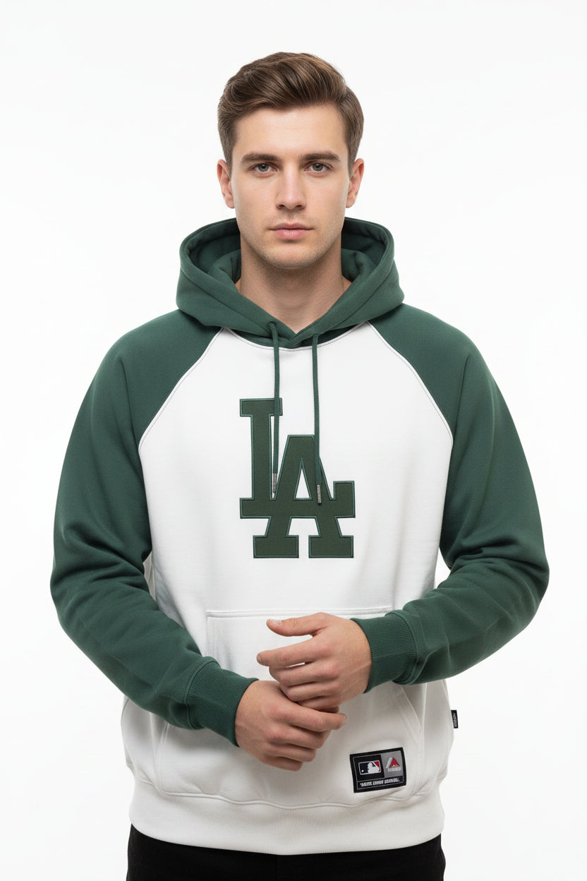 Majestic Athletic MLB LA Dodgers Contrast Raglan Hoody - Dark Cedar/Vintage White