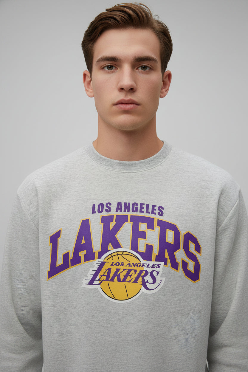 NBA Essentials LA Lakers Arch Logo Crew - White Marl