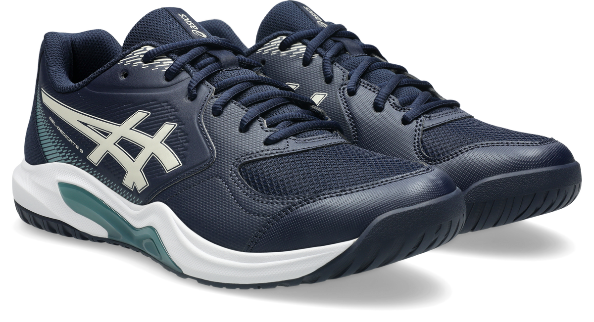 Asics Mens Gel Dedicate 9 (Hardcourt) Tennis Shoe 2E WIDE- Midnight/Oatmeal