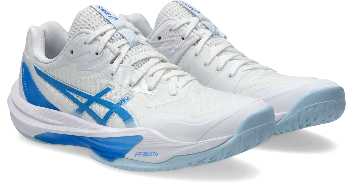 Asics Womens Sky Elite FF Lo 3 Indoor Court Shoes - White/Blue Coast