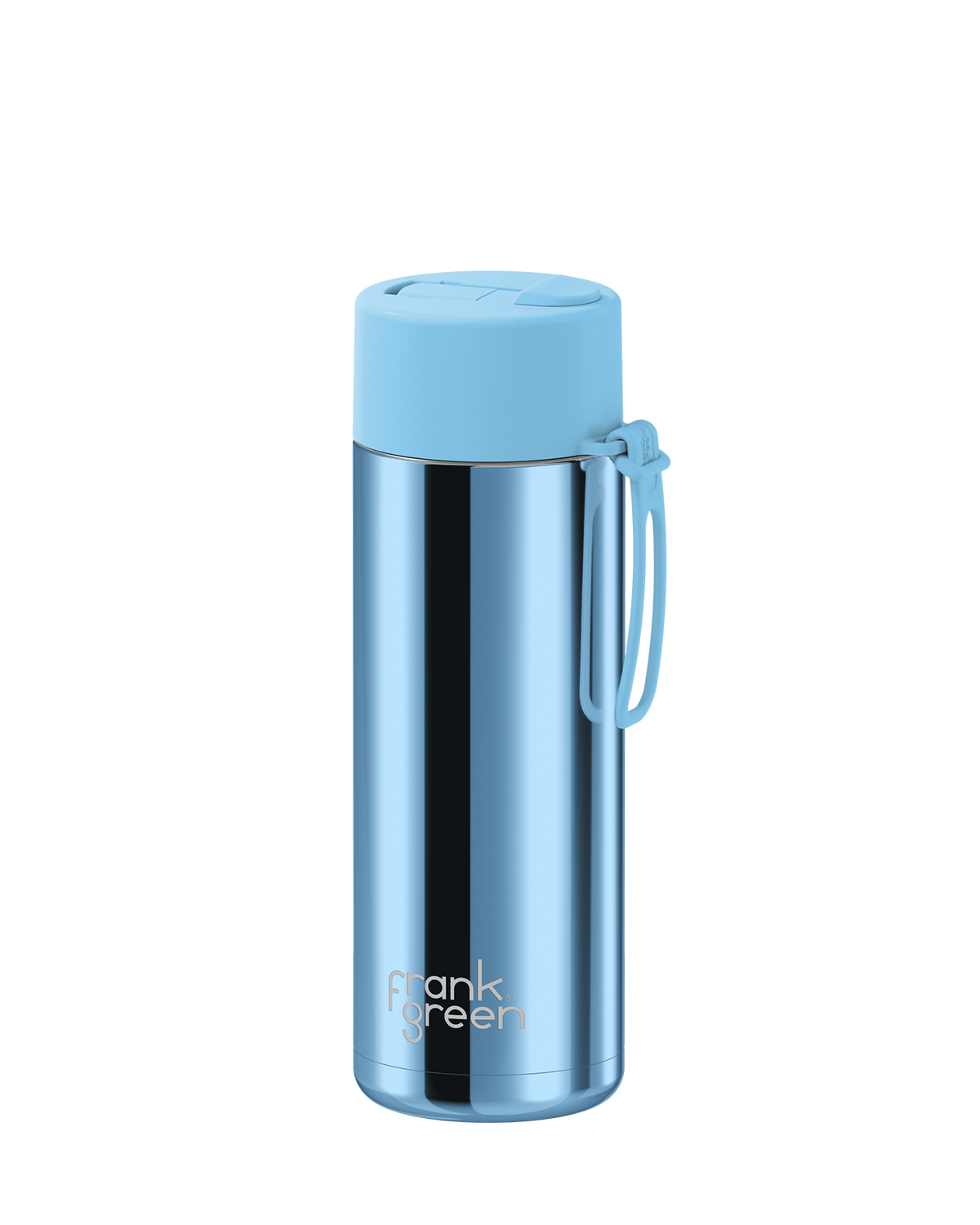 Frank Green Chrome Ceramic Reusable Drink Bottle (595ml) - Chrome Light Blue/Sky Blue