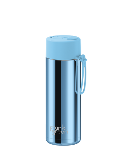 Frank Green Chrome Ceramic Reusable Drink Bottle (595ml) - Chrome Light Blue/Sky Blue