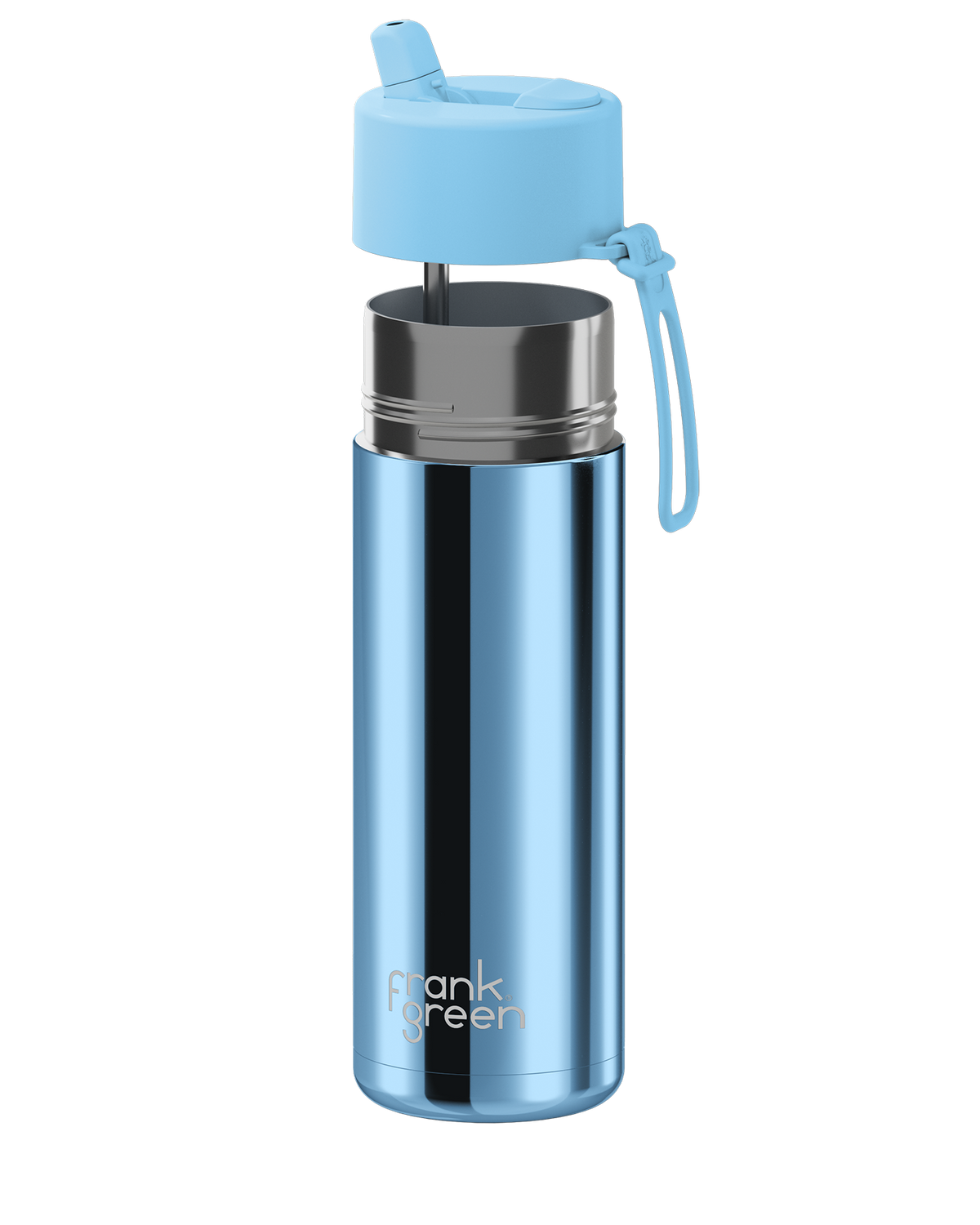 Frank Green Chrome Ceramic Reusable Drink Bottle (595ml) - Chrome Light Blue/Sky Blue