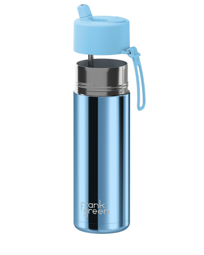 Frank Green Chrome Ceramic Reusable Drink Bottle (595ml) - Chrome Light Blue/Sky Blue
