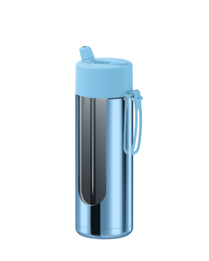 Frank Green Chrome Ceramic Reusable Drink Bottle (595ml) - Chrome Light Blue/Sky Blue