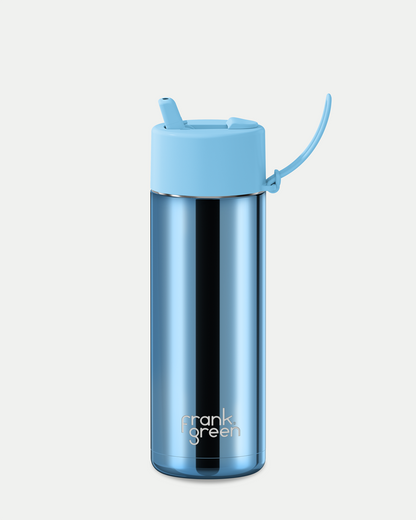 Frank Green Chrome Ceramic Reusable Drink Bottle (595ml) - Chrome Light Blue/Sky Blue