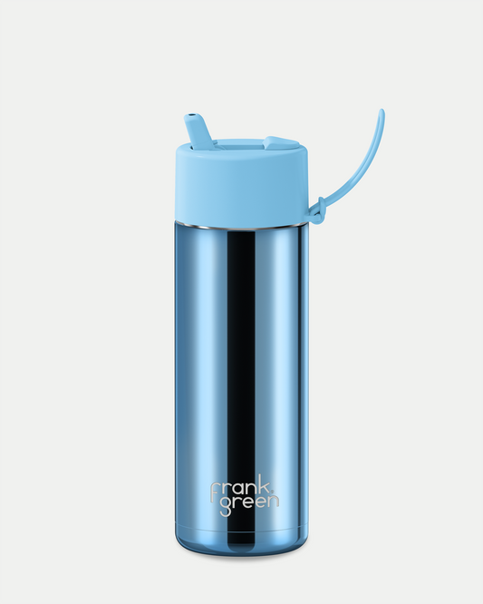 Frank Green Chrome Ceramic Reusable Drink Bottle (595ml) - Chrome Light Blue/Sky Blue