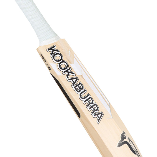 Close-up of a Kookaburra cricket bat on a white background