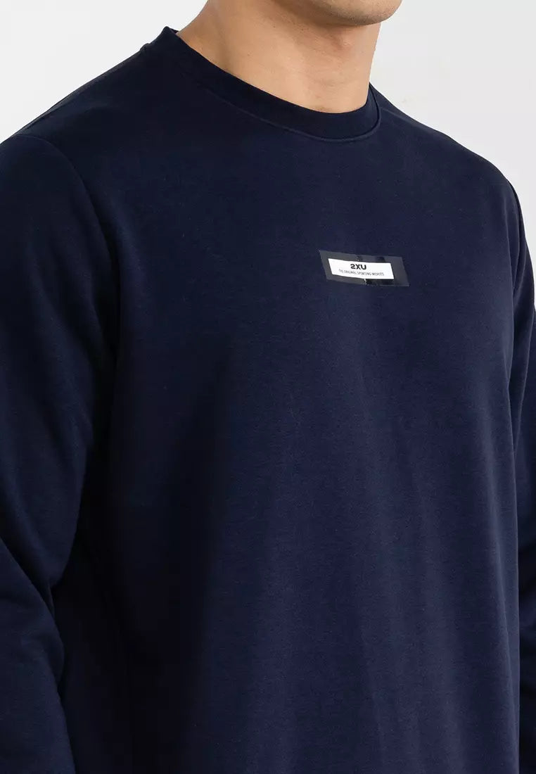 2XU Mens Motion French Terry Crew - Midnight/White