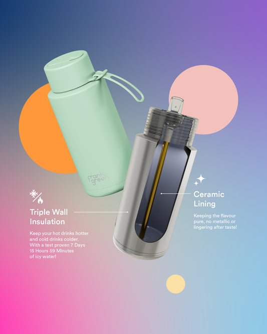 Frank Green 34oz Stainless Steel Ceramic Reusable Bottle with Flip Straw Lid - Bubblegum Blast