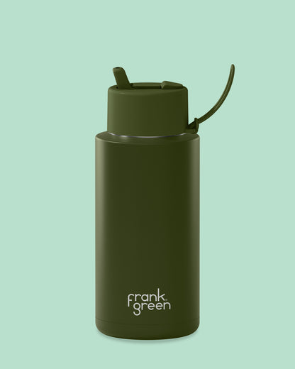 Frank Green 34oz Stainless Steel Ceramic Reusable Bottle with Flip Straw Lid - Khaki