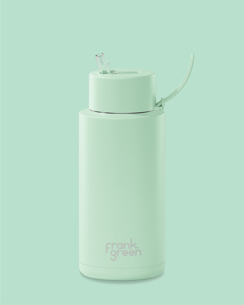 Frank Green 1L Stainless Steel Ceramic Reusable Bottle with Flip Straw Lid - Peppermint